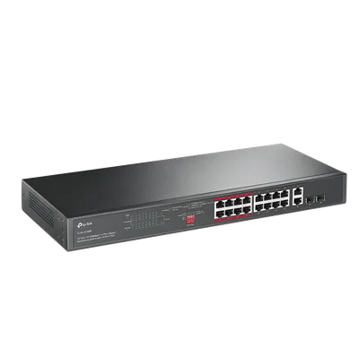 Switch PoE+ No Administrable de 16 puertos 10/100 Mbps / 2 puertos 10/100/1000 Mbps en Combo con 2 Puertos SFP / Presuuesto PoE 250 W / Extensor PoE de hasta 250 metros