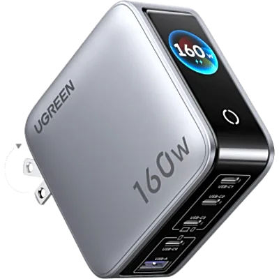 Cargador Rápido GaN de 5 Puertos 160W / Pantalla TFT Inteligente / Control por App / 140W por Puerto / Carga Simultánea 5 en 1 / Asignación Inteligente SmartCharge® / Protección Térmica Thermal Guard™