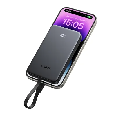 Power Bank / 10000 mAh / 37 Wh / Salida USB-C PD 20W / Salida USB-A SCP 22.5W / Cable USB-C Integrado / Indicador Digital LED