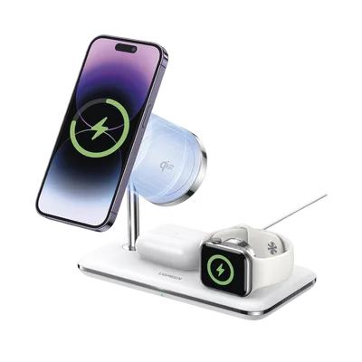 Cargador Inalámbrico MagSafe 3 en 1 | 25W | Certificación Oficial Qi2 | MFI | Perfecto para iPhone, AirPods y Apple Watch  | Carga Adaptativa /Simultanea | Luz Indicadora LED | Incluye Cable.