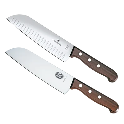 Set de 2 Cuchillos Santoku / Hoja 17 cm / Mango de Madera / Acero Inoxidable / Fabricación Suiza