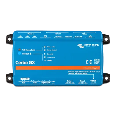 Centro de comunicaciones / Monitoreo remoto / Pantallas táctiles 5" y 7" / Conectividad Bluetooth / VRM / VE.Direct, VE.Bus, VE.CAN, USB
