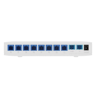 Splitter Activo 1x8 para Alimentación de 8 Dispositivos POF, 1 Puerto de cascadeo para continuidad, puertos SC/UPC