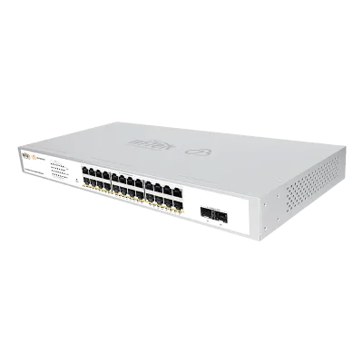 Switch Administrable PoE / 24 Puertos Gigabit PoE af/at / 2 x SFP Gigabit / 52 Gbps / Presupuesto PoE 370 W / Administración Cloud