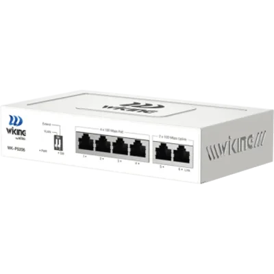 Switch PoE No Administrable / 4 Puertos 10/100 Mbps PoE af/at / 2 Puertos Uplink 10/100 Mbps / Presupuesto PoE 45 W / Alcance Extendido 250 m (820.2 ft)