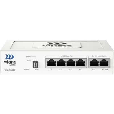 Switch PoE No Administrable / 4 Puertos 10/100 Mbps PoE af/at / 2 Puertos Uplink 10/100 Mbps / Presupuesto PoE 45 W / Alcance Extendido 250 m (820.2 ft)