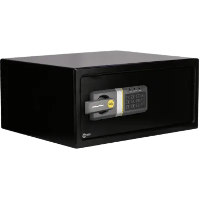 Caja Fuerte Electrónica Residencial / Código 3-8 Dígitos / Llave de Emergencia / Puerta Acero Reforzado 2 Bulones / Bloqueo 5 Minutos / Alimentación 4 Pilas AA / LED Estado