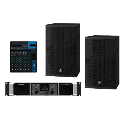 Kit de Refuerzo Sonoro PA / 2 Bocinas 2 Vías 12" / Amplificador Clase D 2x1050W / Mixer 10 Canales / DSP Avanzado / Bass-Reflex