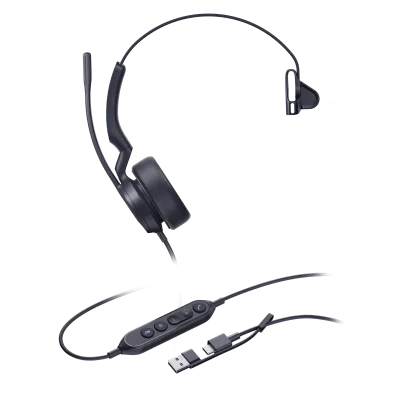 Auriculares Mono USB / Cancelación de Ruido AI Dual-Mic / Altavoz 35 mm / USB-C con Adaptador A / Indicador de Ocupado / Microsoft Teams