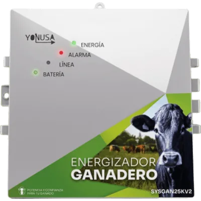 Energizador Ganadero / 10,000 Volts / 0.2 a 5.0 Joules Ajustable / 25 km Lineales / Alimentación 90-260 Vca y 12 Vcd / Panel Solar / NEMA 2