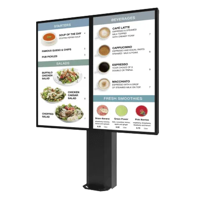 Kiosco exterior IP65 / Pantallas 55" / Base pedestal 8" / UL 48 / 2 pantallas / 1.68 m (5.5 ft) alto