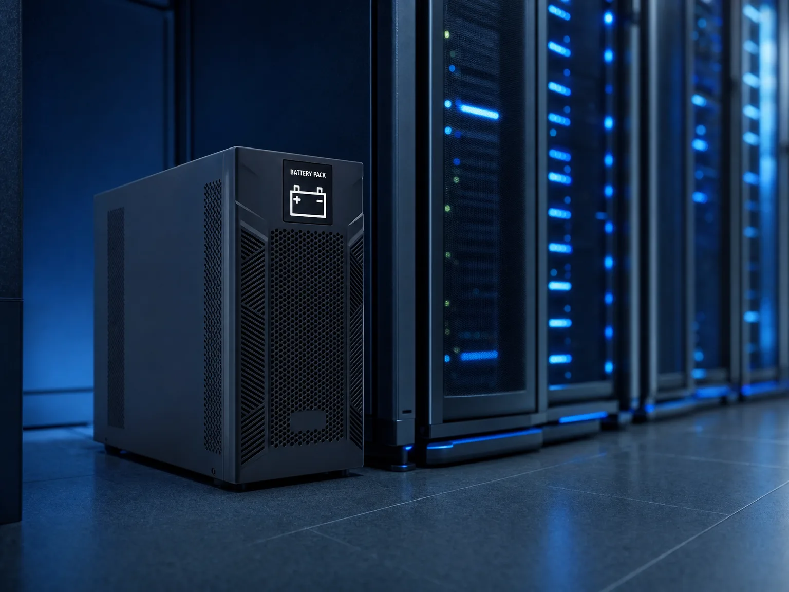 Módulo de baterías instalado junto a rack de servidores